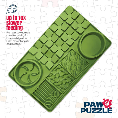 Palz&Co Paw Puzzle Non-skid Silicone Slow Feeding Dog & Cat Mat, Large: Green