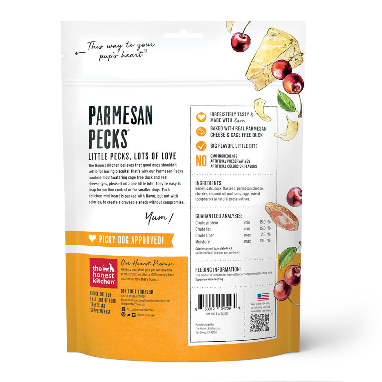 The Honest Kitchen Parmesan Pecks - Duck, Parmesan & Cherry Recipe 8 oz Pouch