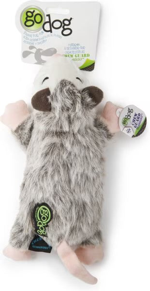GoDog Flatz Opossum Squeaky Plush Dog Toy, Gray, Large