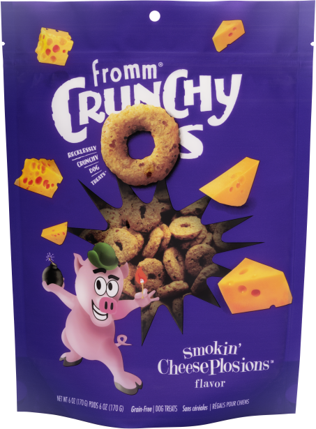 Package of Fromm Crunchy O's with cartoon pig and cheese pieces in Damascus Virginia