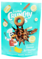 Package of Crunchy O's cereal with a cartoon character on a blue background